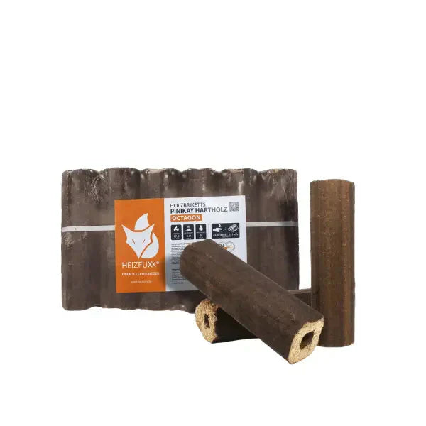 4,8 kWh/kg, Heizfuxx PiniKay Octagon Holzbriketts – 960 kg (96×10 kg), Hartholz, achteckig mit Loch