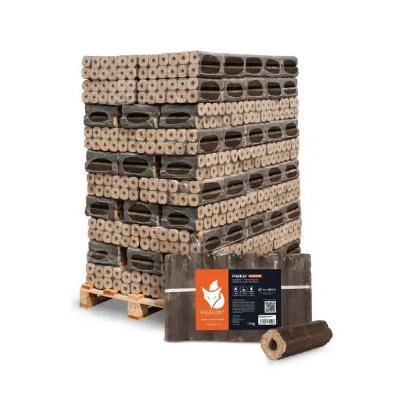4,8 kWh/kg, Heizfuxx PiniKay Quadro Holzbriketts – 960 kg (96×10 kg), Hartholz, Vierkant mit Loch